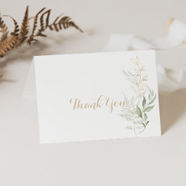Gold Green Foliage Calligraphy Folding Dankeskarte