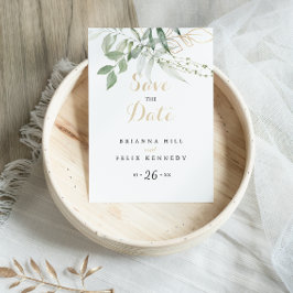 Gold Green Foliage Calligraphy Save the Date Postkarte