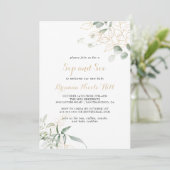 Gold Green Foliage Calligraphy Sip und Siehe Einladung (Stehend Vorderseite)
