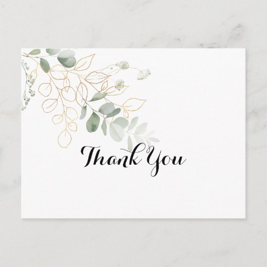 Gold Green Foliage Calligraphy Vielen Dank, dass S Postkarte (Vorderseite)