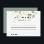 Gold Green Foliage Calligraphy Wedding Advice Card Postkarte<br><div class="desc">Diese goldgrüne Kalligrafie Hochzeitsratenkarte ist perfekt für eine moderne Hochzeit. Dieses künstlerische Design mit handgezeichnet Aquarellgold und grünem Blattwerk inspiriere natürliche Schönheit. Diese Karten sind ideal für Hochzeiten,  Brautparty,  Babydusche,  Graduiertenfest u.v.m. Personalisieren Sie die Karten mit den Namen der Braut und Bräutigam,  den Eltern,  die Sie werden oder Absolvent.</div>