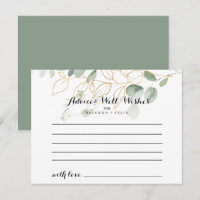 Gold Green Foliage Calligraphy Wedding Advice Card