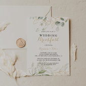 Gold Green Foliage Calligraphy Wedding Breakfast Einladung