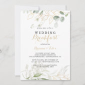 Gold Green Foliage Calligraphy Wedding Breakfast Einladung (Vorderseite)