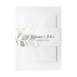 Gold Green Foliage Calligraphy Wedding Einladungsbanderole