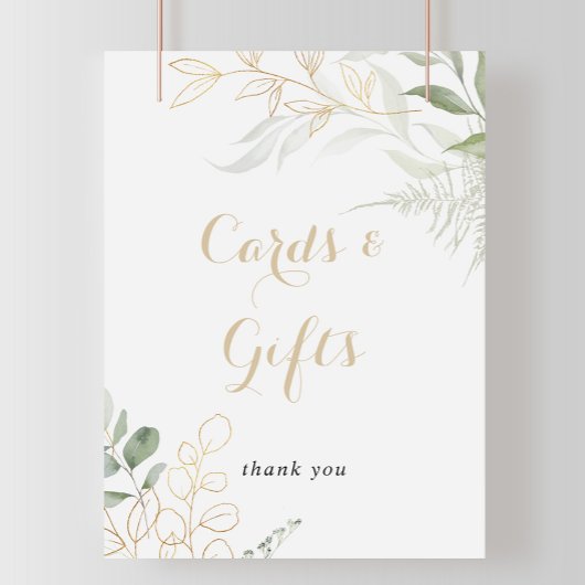 Gold Green Foliage Cards und Geschenke-Zeichen Poster