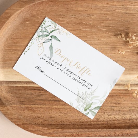 Gold Green Foliage Diaper Raffelschein Begleitkarte