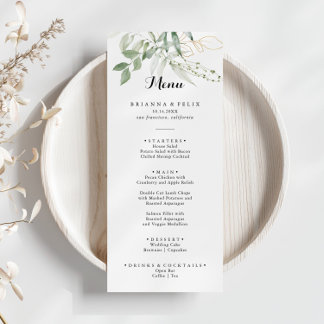 Gold Green Foliage Dinner Menu Menükarte