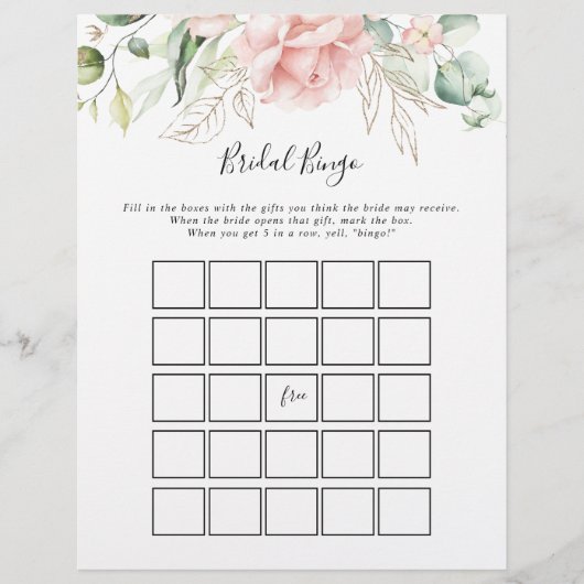Gold Green Foliage Floral Bridal Bingo Game (Vorderseite)