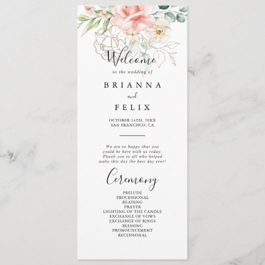 Gold Green Foliage Floral Wedding Program Programm (Vorderseite)