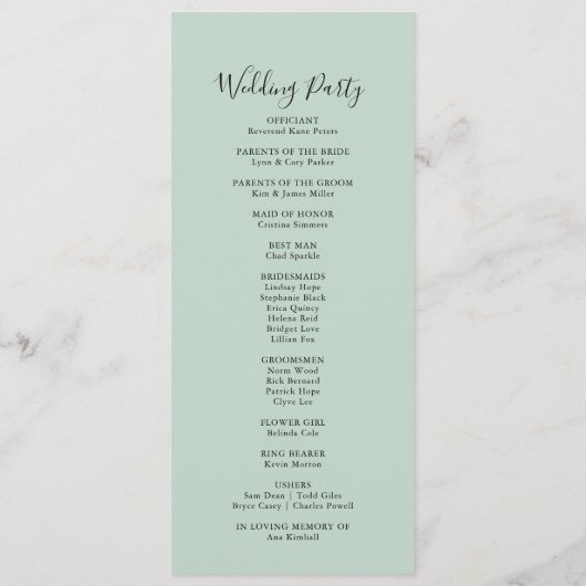 Gold Green Foliage Floral Wedding Program Programm (Rückseite)