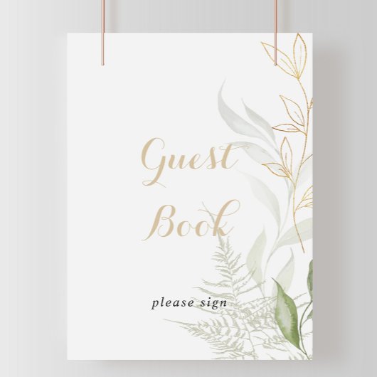 Gold Green Foliage Guest Book Sign Poster