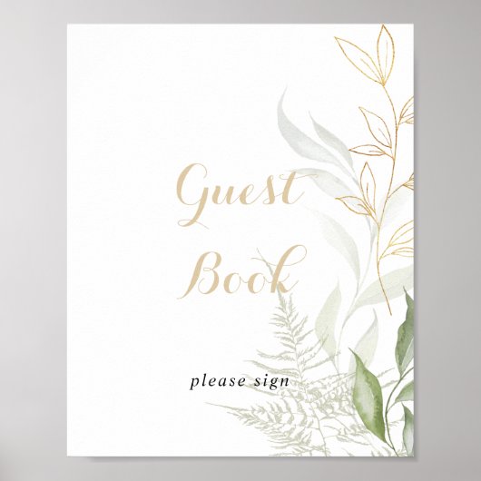 Gold Green Foliage Guest Book Sign Poster (Vorne)