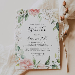 Gold Green Foliage Kitchen Tee Brautparty Einladung