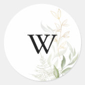 Gold Green Foliage Monogram Wedding Umschlag Aufkl Runder Aufkleber (Vorderseite)
