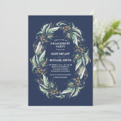 Gold Green Foliage Navy Blue Engagement Party Einladung (Stehend Vorderseite)
