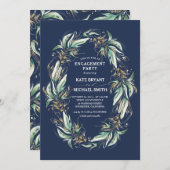 Gold Green Foliage Navy Blue Engagement Party Einladung (Vorne/Hinten)
