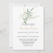 Gold Green Foliage Nuestra Boda Wedding Einladung (Vorderseite)