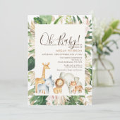 Gold Green Foliage Palm Safari Baby Dusche Einladung (Stehend Vorderseite)