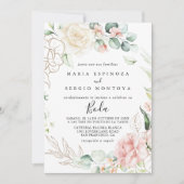 Gold Green Foliage Spanische Hochzeit Einladung (Vorderseite)