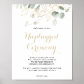 Gold Green Foliage Unplugged Zeremony Sign Poster (Vorne)