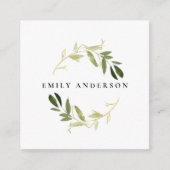GOLD GREEN FOLIAGE WATERCOLOR WREATOR BERUFLICH QUADRATISCHE VISITENKARTE (Vorderseite)
