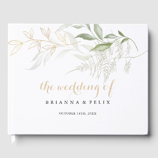 Gold Green Foliage Wedding Gästebuch (Vorderseite)