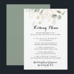 Gold Green Foliage Wedding Kissing Menu Game Card<br><div class="desc">Diese goldgrüne Hochzeitskissingkarte ist ideal für einen rustikalen Hochzeitsempfang. Dieses künstlerische Design mit handgezeichnet Aquarellgold und grünem Blattwerk inspiriere natürliche Schönheit.</div>