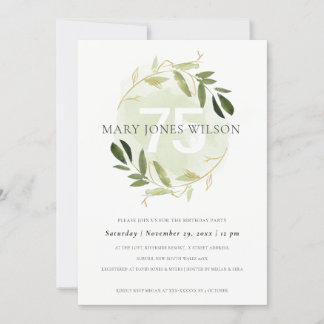 GOLD GREEN FOLIAGE WREATH ALTER 75 GEBURTSTAGSKART DANKESKARTE