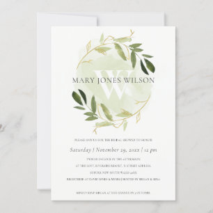 GOLD GREEN FOLIAGE WREATH BRAUTPARTY CARD DANKESKARTE