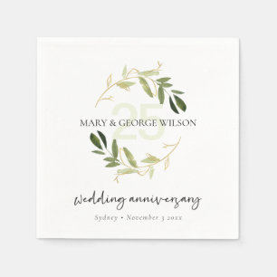 GOLD GREEN FOLIAGE WREATH JEDES JAHR 25 JAHRESTAG SERVIETTE