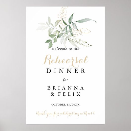 Gold Green Folies Probe Dinner Willkommenszeichen Poster (Vorne)