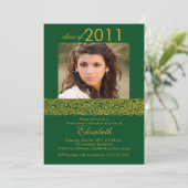 Gold & Green Foto Abschluss Einladung (Stehend Vorderseite)