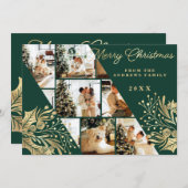 Gold Green frohe Weihnachten Blumenfoto Collage (Vorne/Hinten)