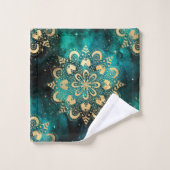 Gold & Green Galaxy Dharma Mandala Muster Badhandtuch Set (Waschlappen)