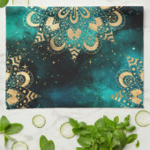 Gold & Green Galaxy Dharma Mandala Muster Geschirrtuch (Gefaltet)