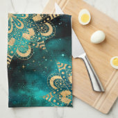 Gold & Green Galaxy Dharma Mandala Muster Geschirrtuch (Viertel Falte)