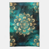 Gold & Green Galaxy Dharma Mandala Muster Geschirrtuch (Vertikal)