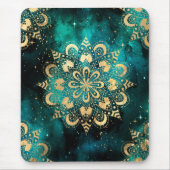 Gold & Green Galaxy Dharma Mandala Muster Mousepad (Vorne)