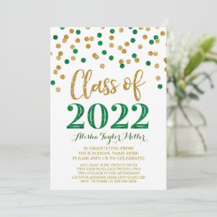 Gold Green Glitzer Confetti Graduation Party 2022 Einladung