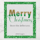 Gold & Green Glitzer Glamour Frohe Weihnachten Weinetikett (Einzelnes Label)