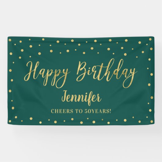 Gold & Green Happy Birthday Party Banner (Horizontal)