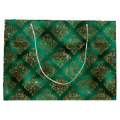 Gold Green Holiday Weihnachten Metallic Damask Große Geschenktüte (Rückseite)