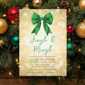 Gold Green Jingle Mingle Christmas Party Bow Snow Einladung