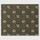 Gold & Green Leaves Wrapping Paper on Dark Back Geschenkpapier (Flach)