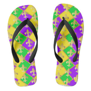 Gold Green Lila Mardi Gras Harlequin Pattern Badesandalen