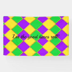 Gold Green Lila Mardi Gras Harlequin Pattern  Banner