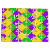 Gold Green Lila Mardi Gras Harlequin Pattern Große Geschenktüte (Rückseite)