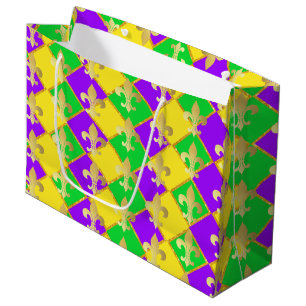 Gold Green Lila Mardi Gras Harlequin Pattern Große Geschenktüte
