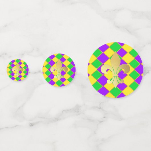 Gold Green Lila Mardi Gras Harlequin Pattern Konfetti (Rückseiten)